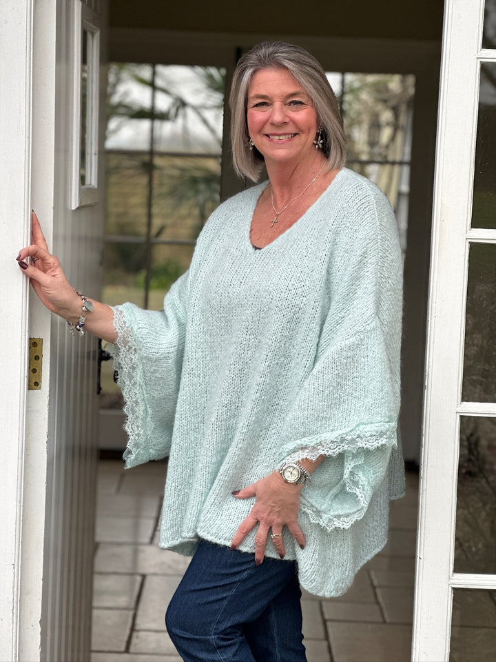 Lace Sleeve Knit Jumper | Mint