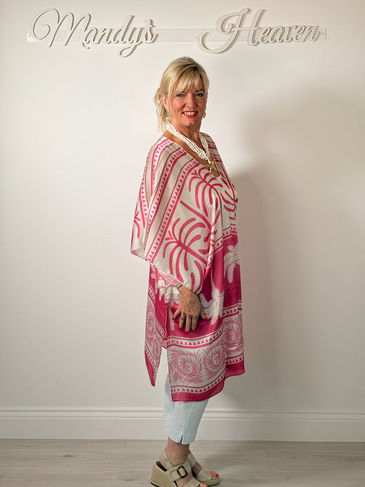 Silk-Blend Tropical Print Kaftan | Pink