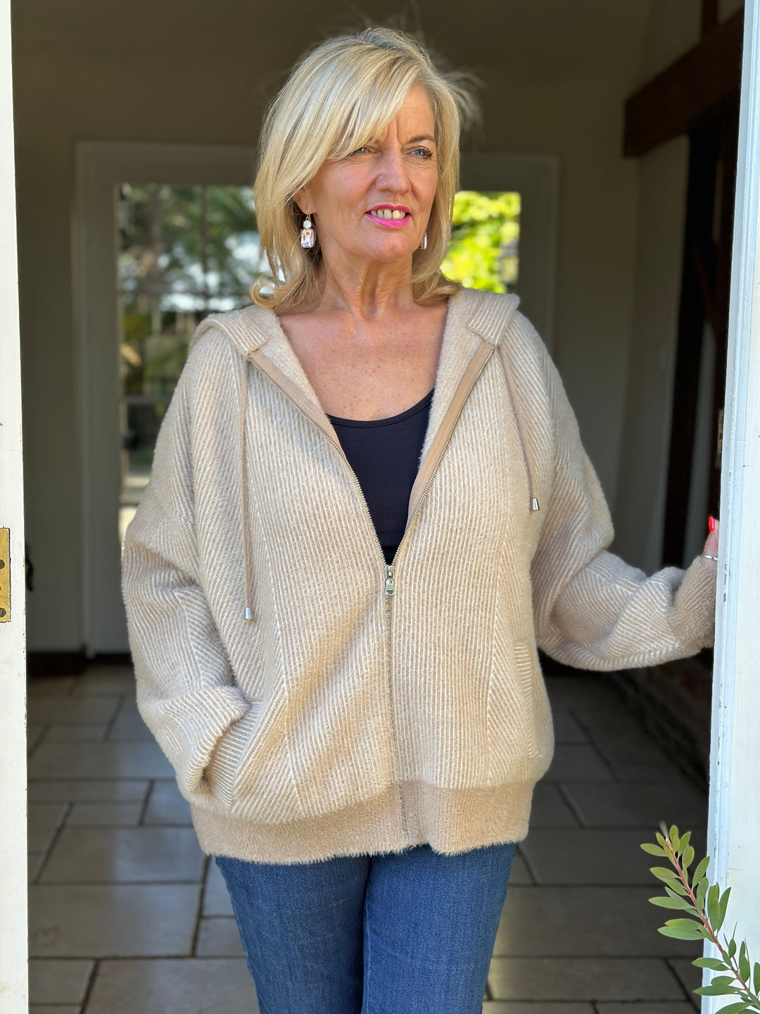 Soft Touch Zip-Through Hoodie | Camel