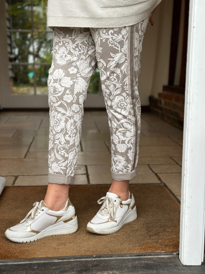 Floral Print Slim Fit Premium Trouser | Taupe