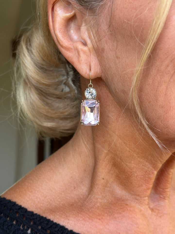 Hook Twin Gem Earrings | Pink & Clear