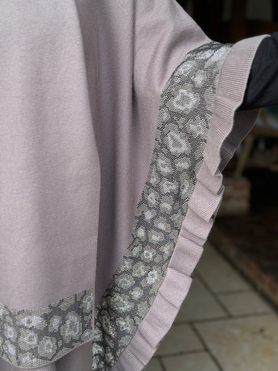 Sparkle Trim Poncho with Scarf - Malissa J | Taupe