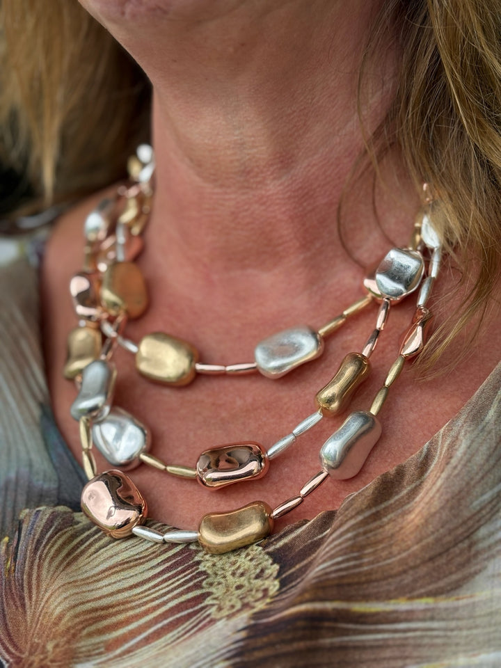 Short Layered Pebble Necklace | Multi