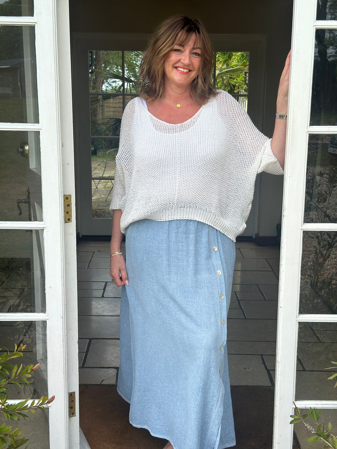 Button Detail Skirt | Dusky Blue