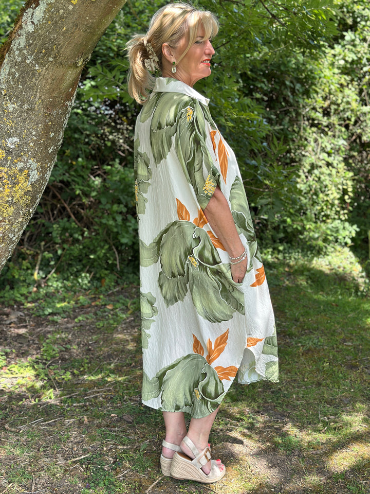 Tropical Bloom Tunic Dress | Sage Green