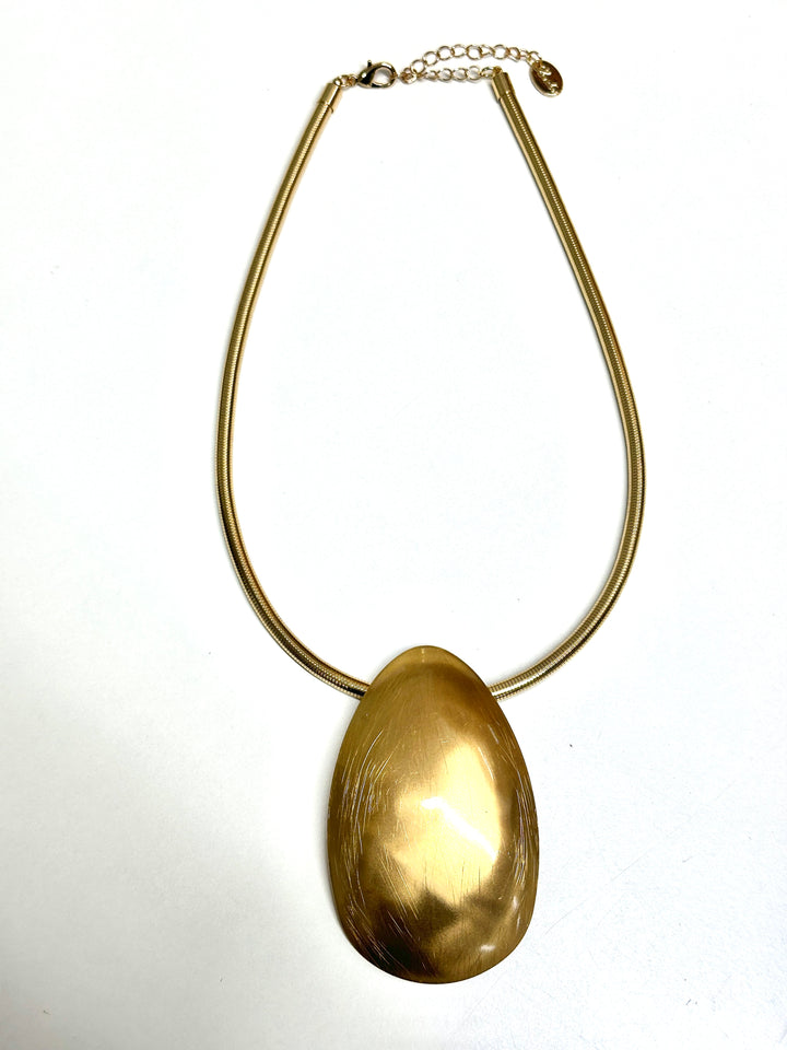 Brushed Oval Drop Necklace | Gold - Mandy's Heaven 