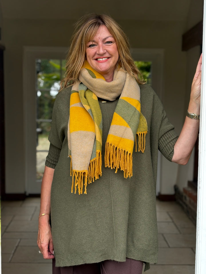 Cashmere Reversible Abstract Scarf | Mustard