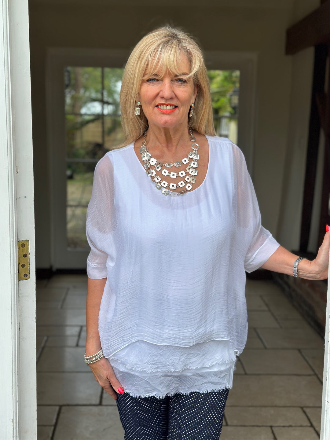 Silk Tiered Blouse Top | White