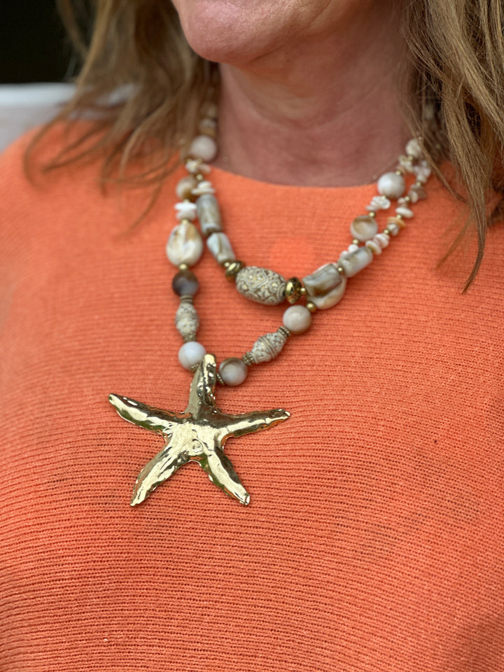 Shell Starfish Double Necklace | Gold - Mandy's Heaven 