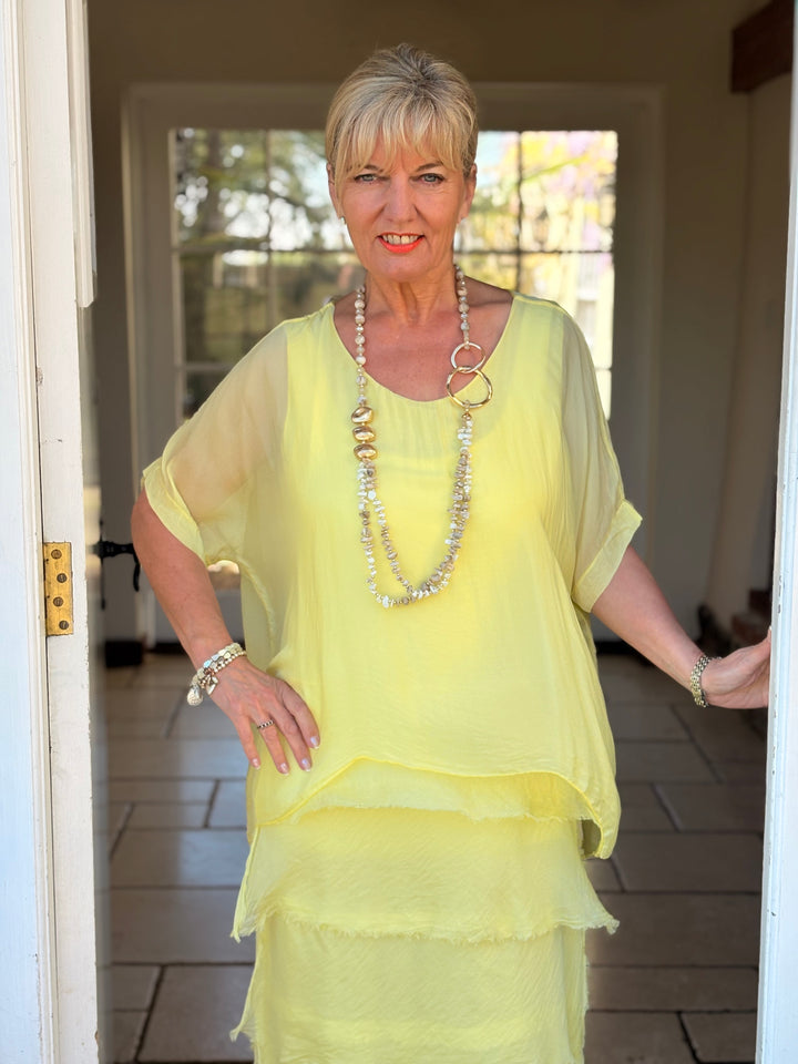 Silk Tiered Ruffle Dress | Lemon
