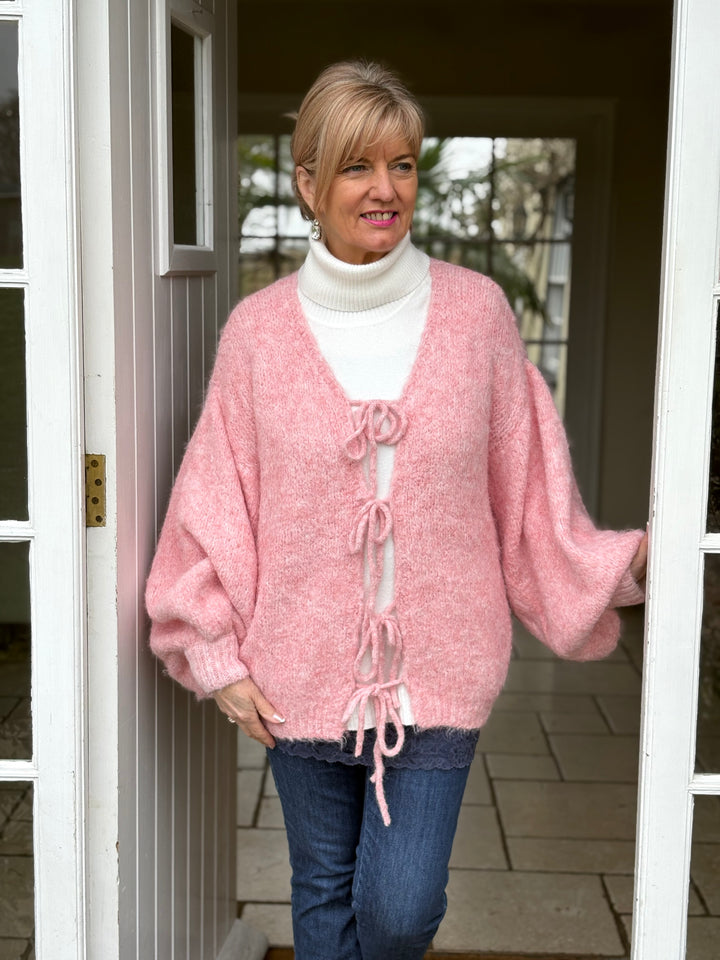 Tie Front Knit Cardigan | Dusky Pink