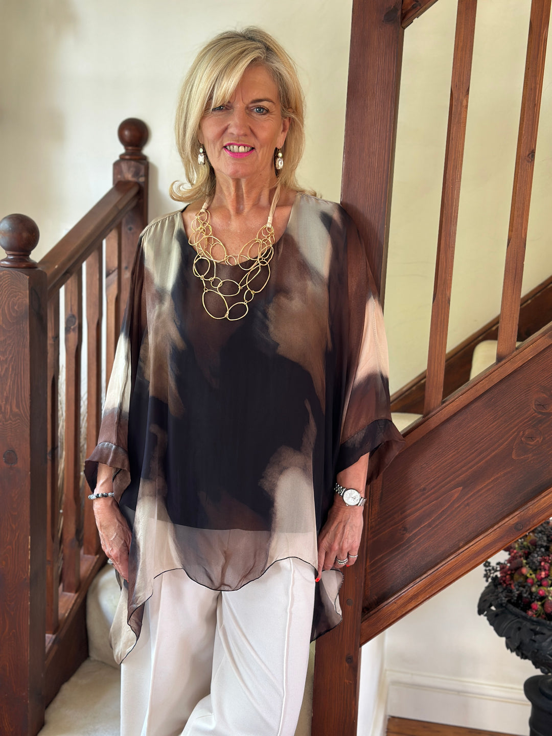 Mia Watercolour Silk Blouse | Black