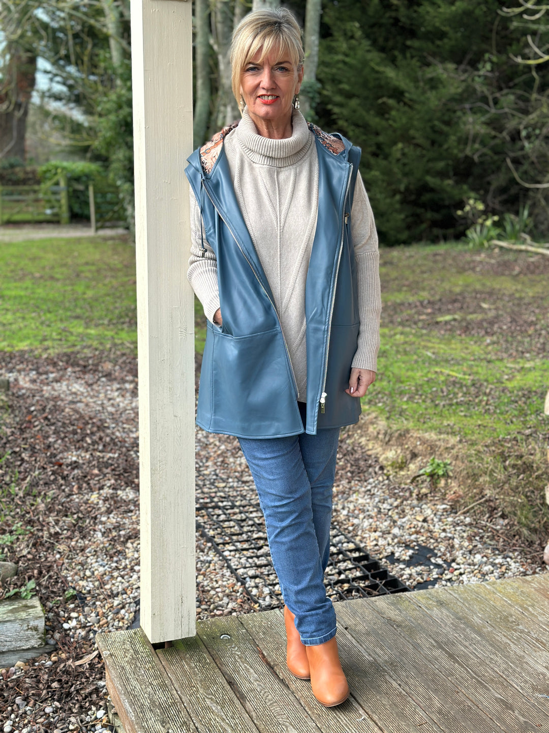 Sleeveless Parka Hooded Gilet - Malissa J | Blue