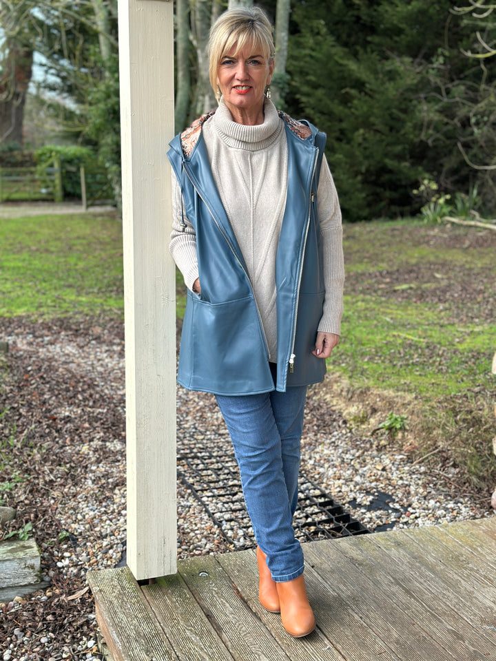 Sleeveless Parka Hooded Gilet - Malissa J | Blue