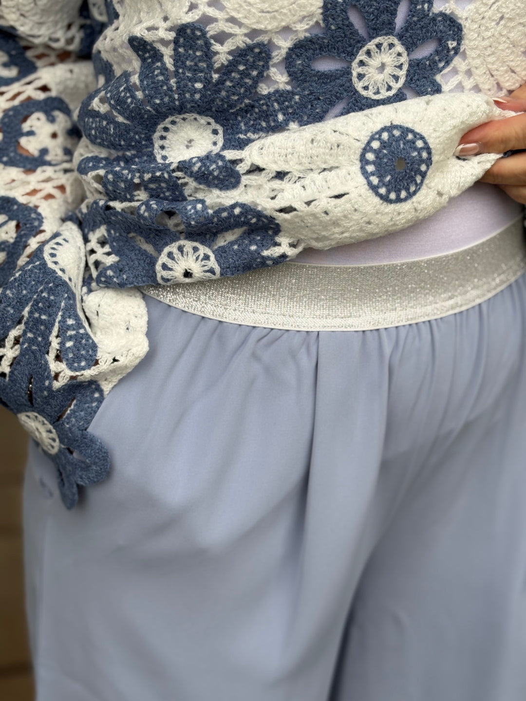 Woven Wide Leg Trouser Sparkle Waist Malissa J | Blue - Mandy's Heaven 