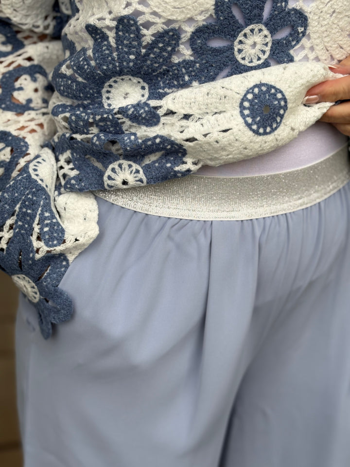 Woven Wide Leg Trouser Sparkle Waist Malissa J | Blue - Mandy's Heaven 