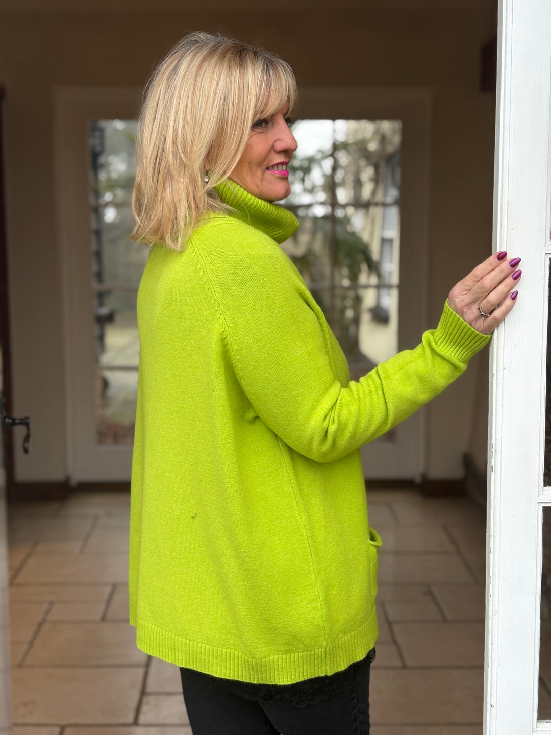 Pocket Roll Neck Jumper | Lime Green