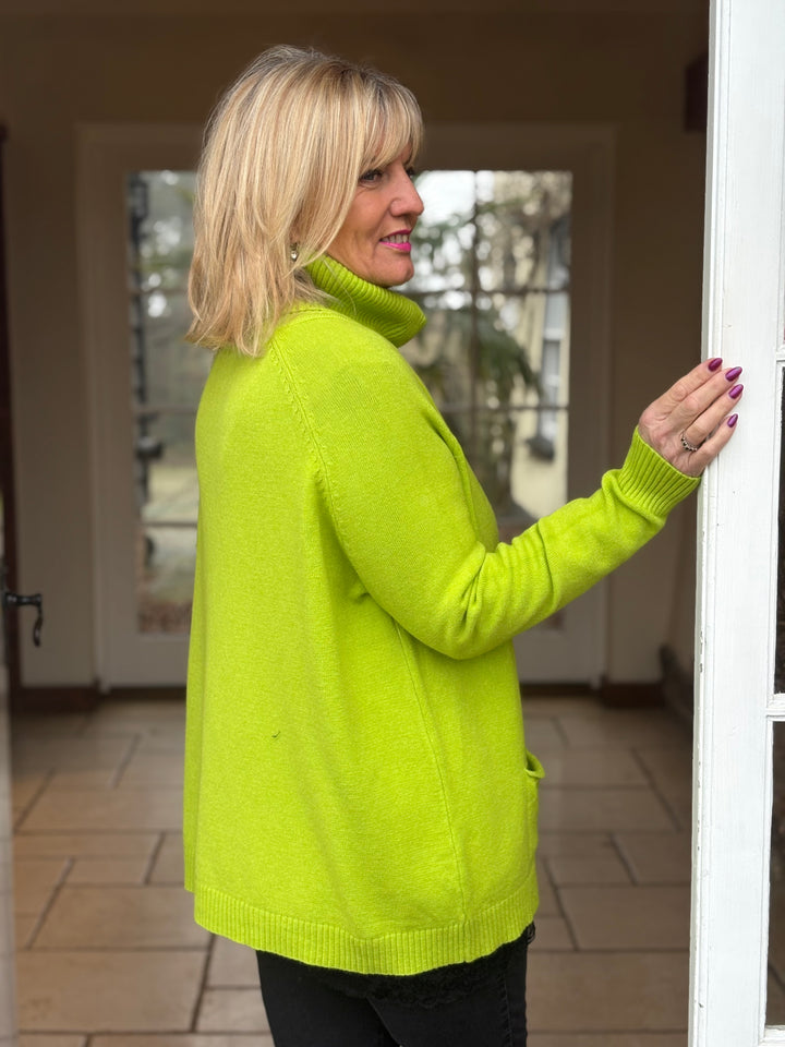 Pocket Roll Neck Jumper | Lime Green