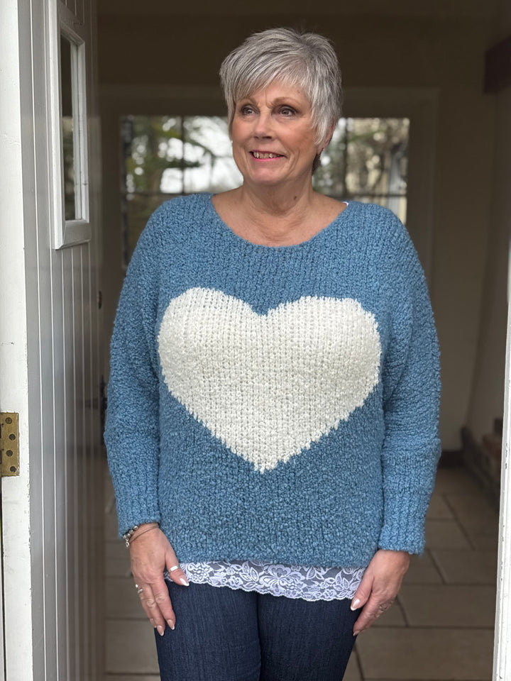 Teddy Bear Heart Knit | Powder Blue
