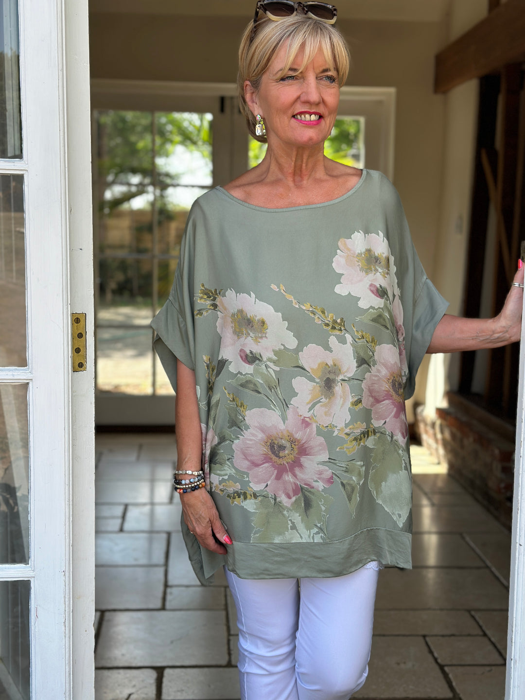 Floral Soft Ovesized Top | Khaki