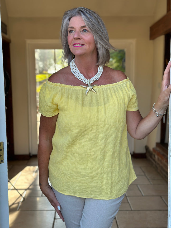 Cotton Linen Bardot Top | Lemon