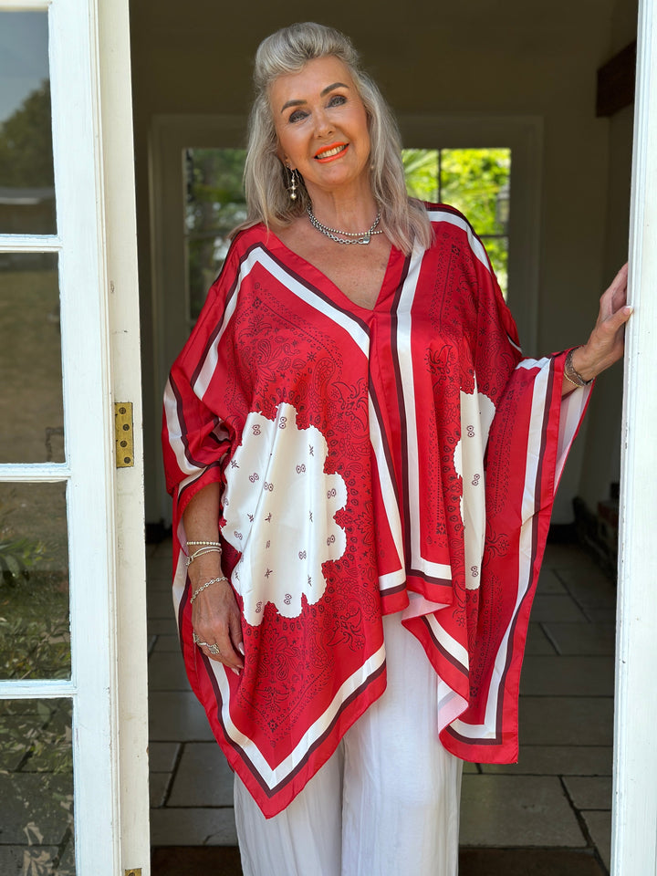 Paisley Kaftan Top | Red & White