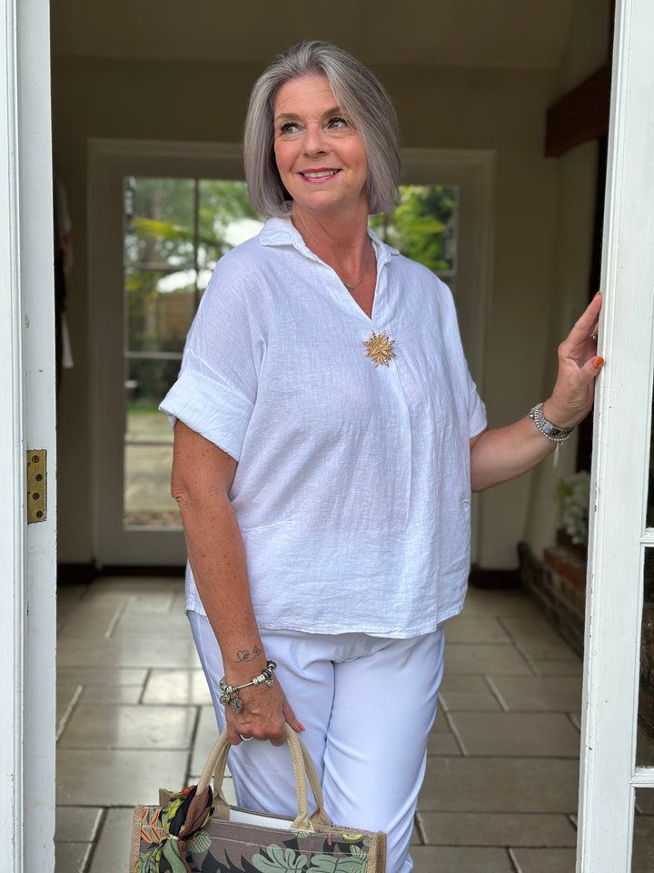 Isla Linen Blend Top | White