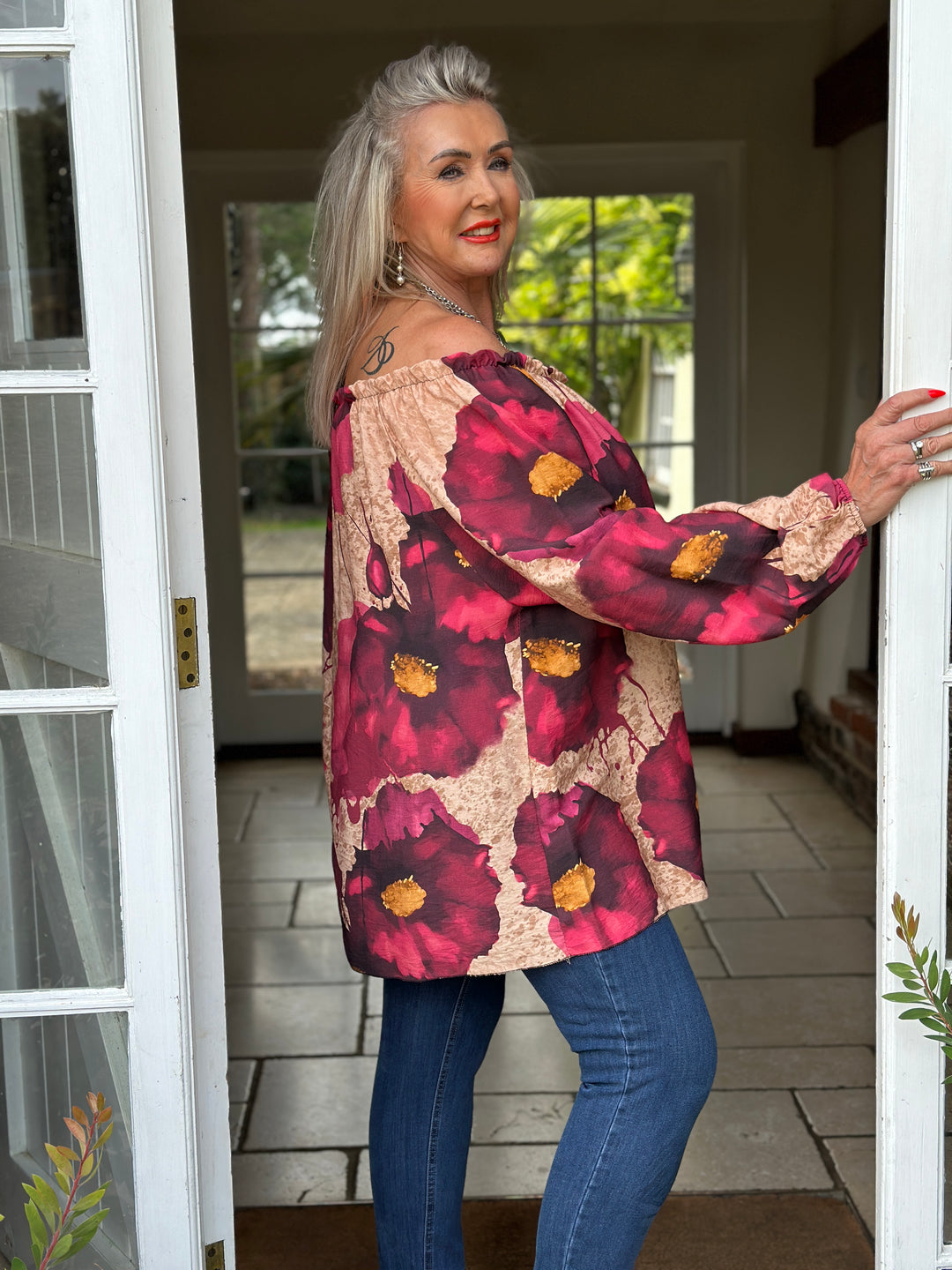 Floral Bardot Top | Plum