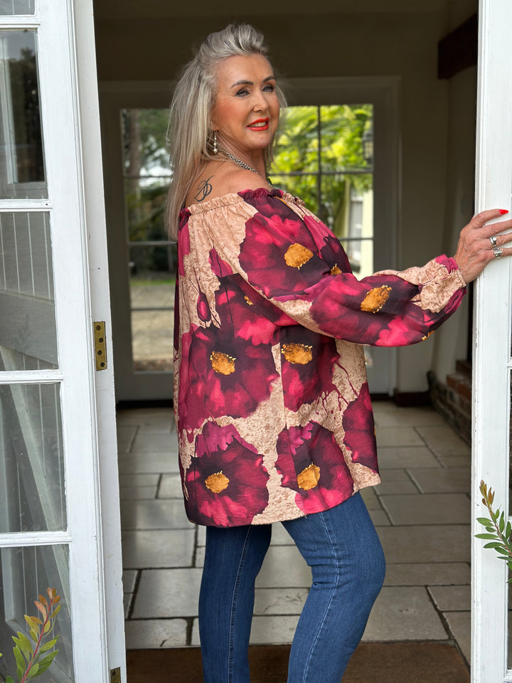 Floral Bardot Top | Plum
