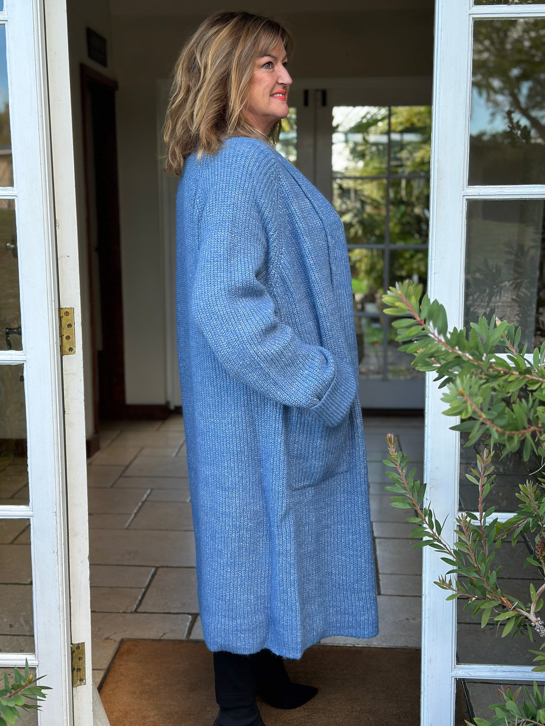 Ribbed Longline Coatigan | Denim Blue