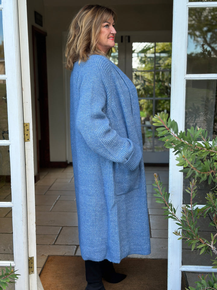 Ribbed Longline Coatigan | Denim Blue