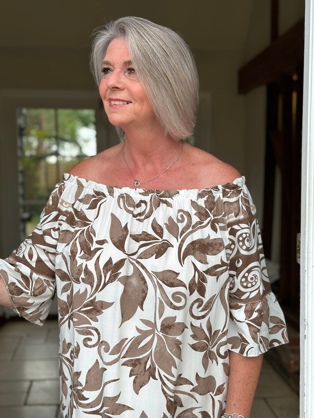 Bardot Swirl & Leaf Print Dress | Mocha
