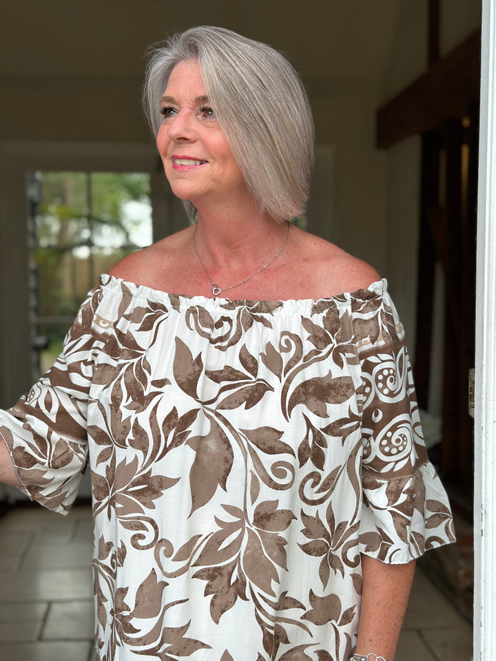 Bardot Swirl & Leaf Print Dress | Mocha