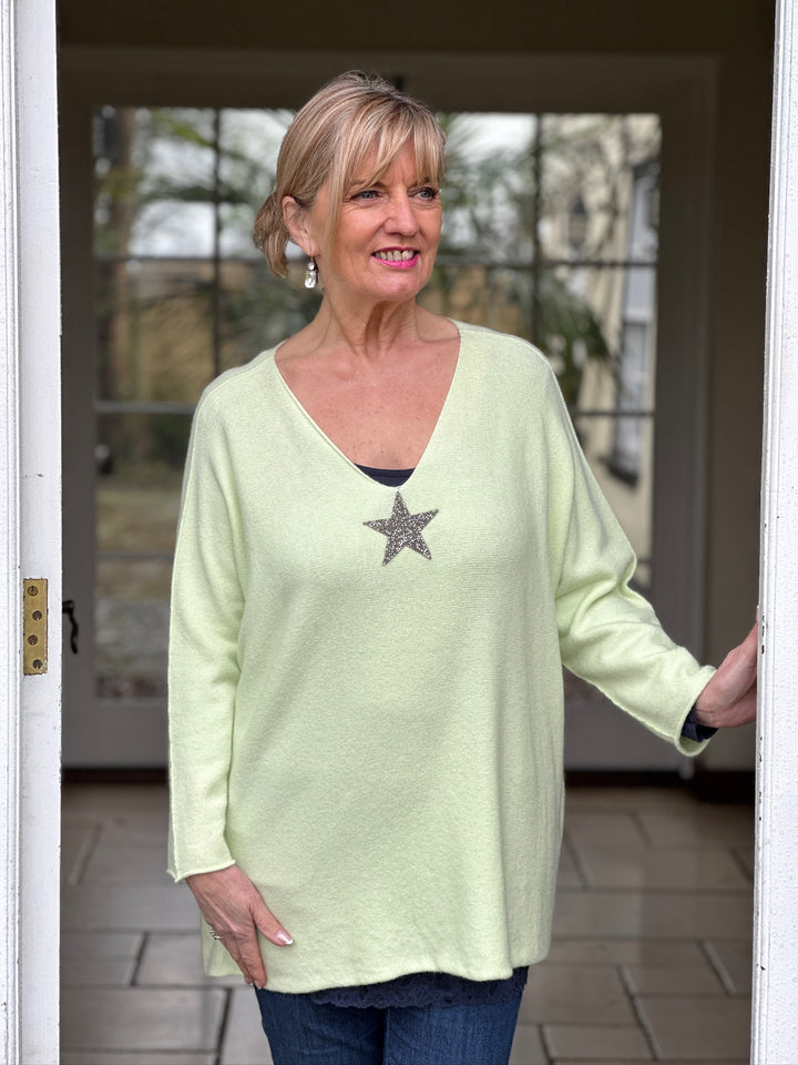 Embellished Star Knit Top | Lime - Mandy's Heaven 
