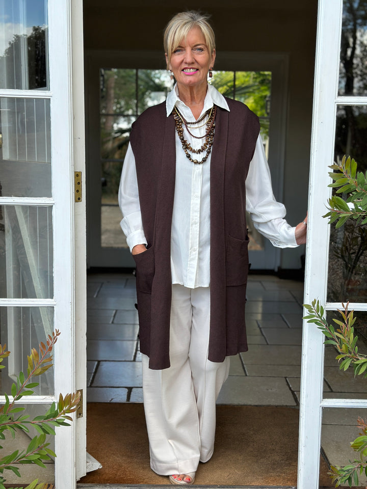 Button Pocket Gilet | Chocolate Brown