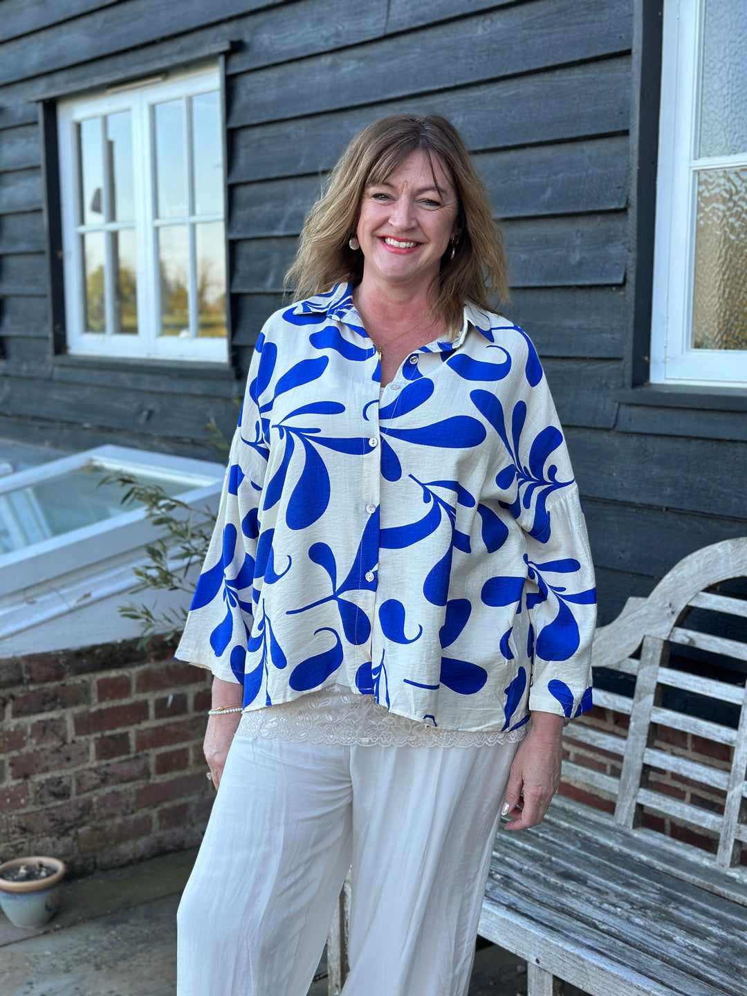 Abstract Leaf Motif Shirt | Royal Blue