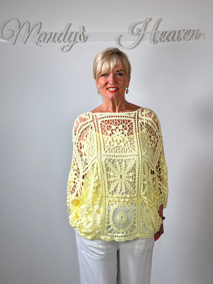 Floral Crochet Batwing Top | Lemon