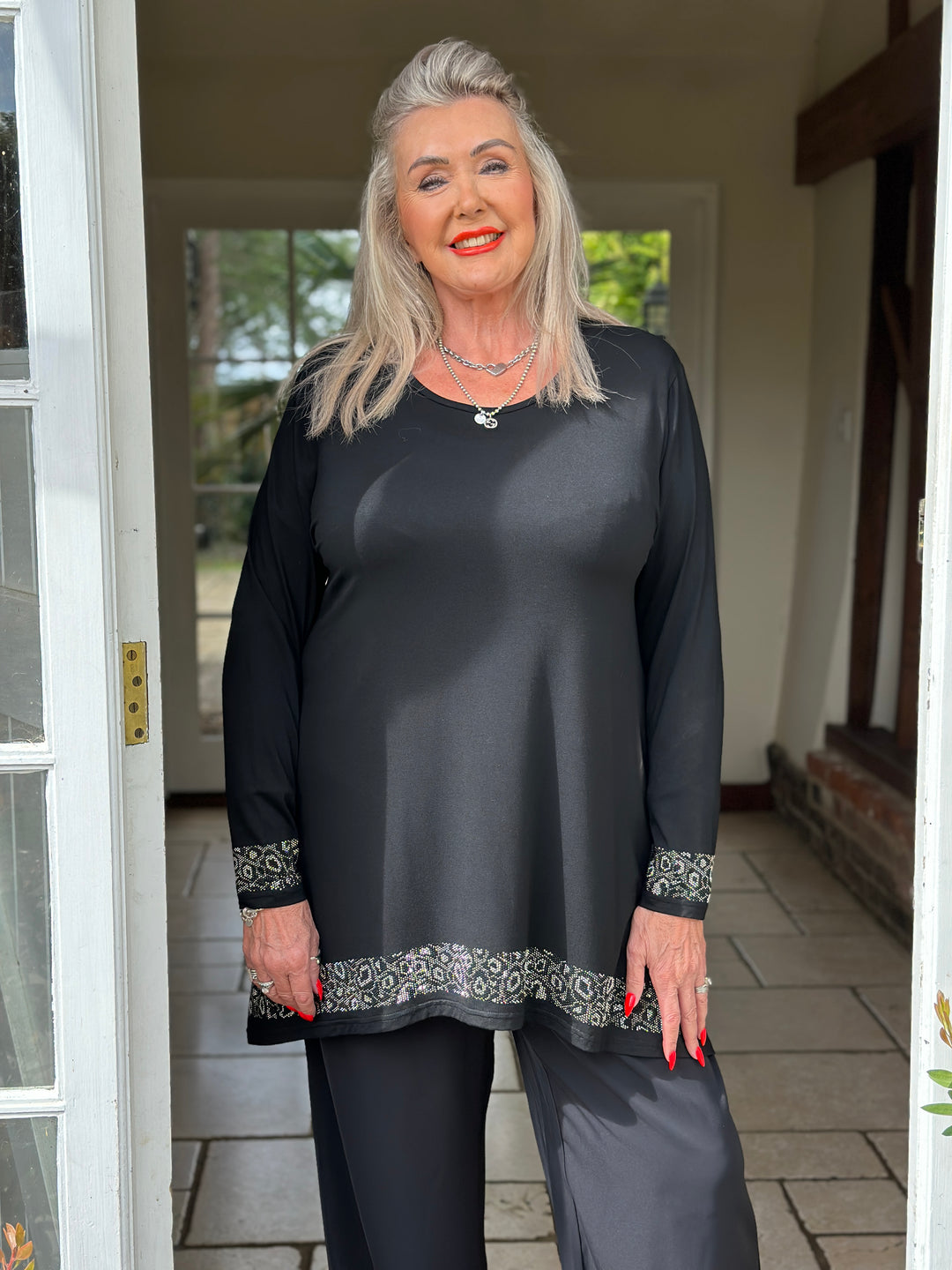 Sparkle Trim Long Sleeve Top - Malissa J | Black