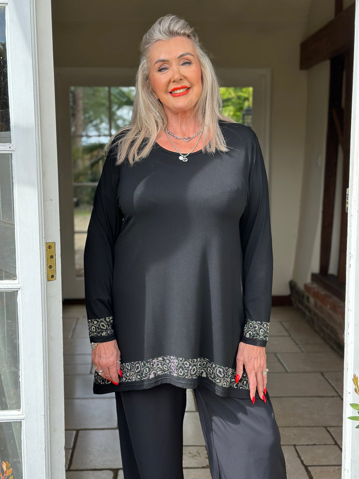 Sparkle Trim Long Sleeve Top - Malissa J | Black