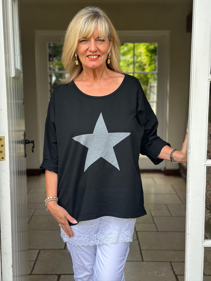 Cotton Star Lightweight Sweatshirt | Black