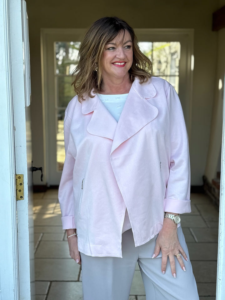 Soft Feel Lightweight Biker Jacket | Rose Pink