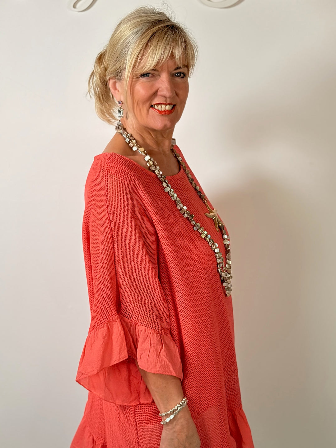 Mesh Textured Blouse | Coral