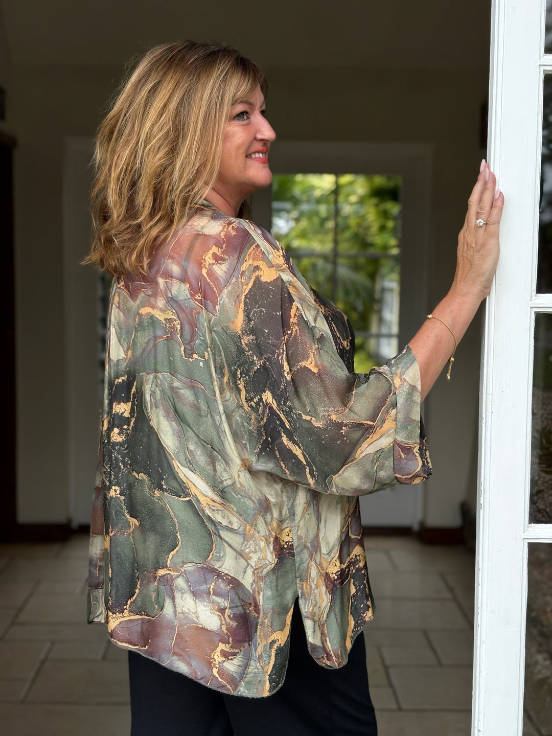 Naomi Marble Silk Blouse | Green