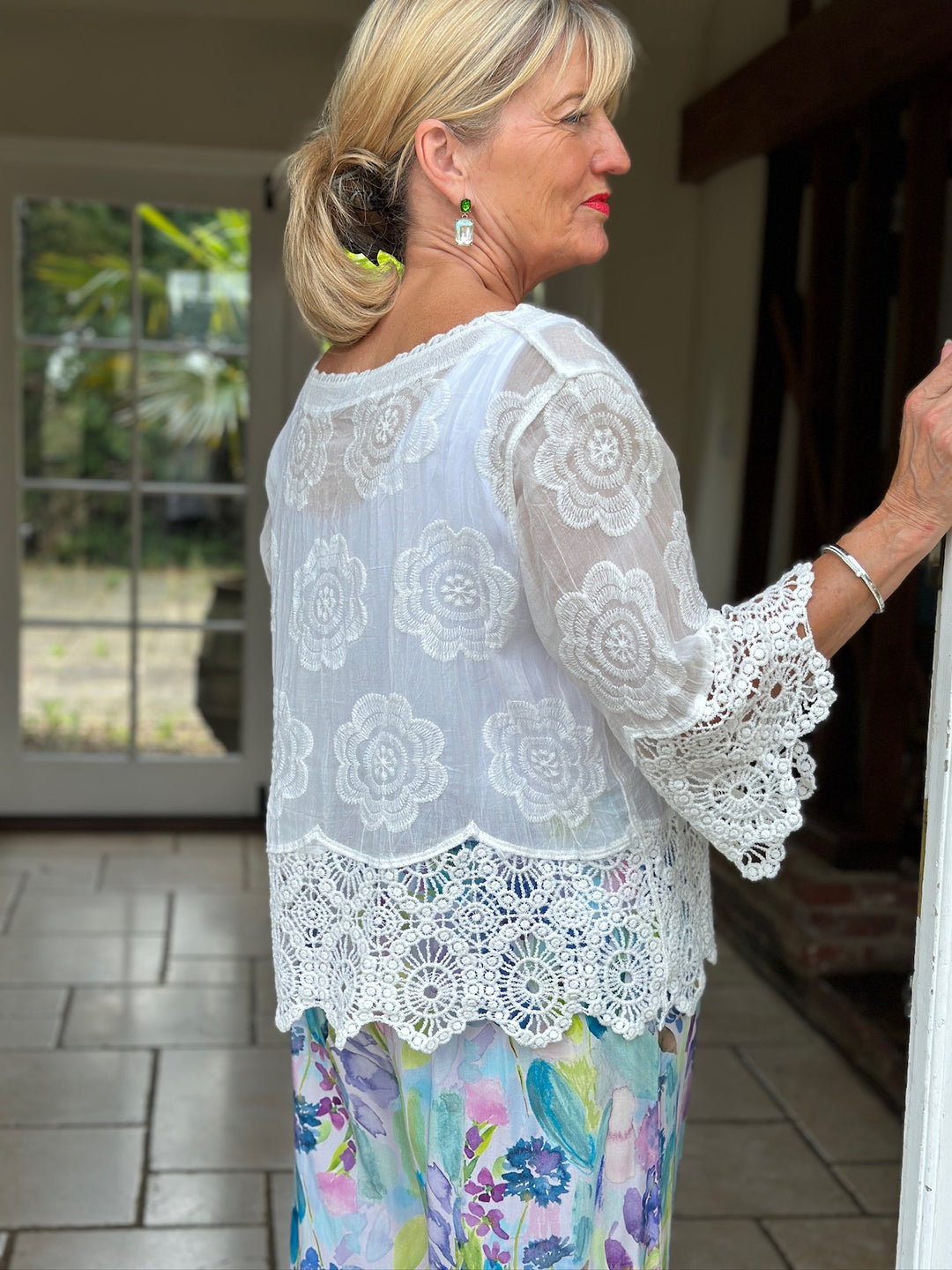 Cotton Crochet Floral Cardigan | White