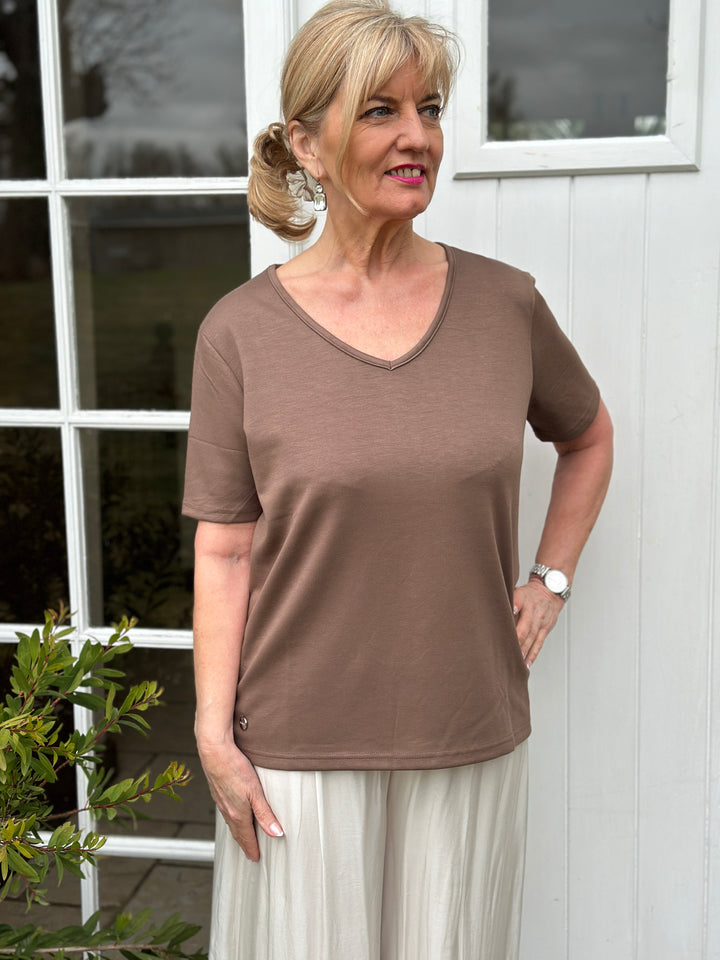 Luxe V-Neck Jersey Tee - Malissa J | Brown