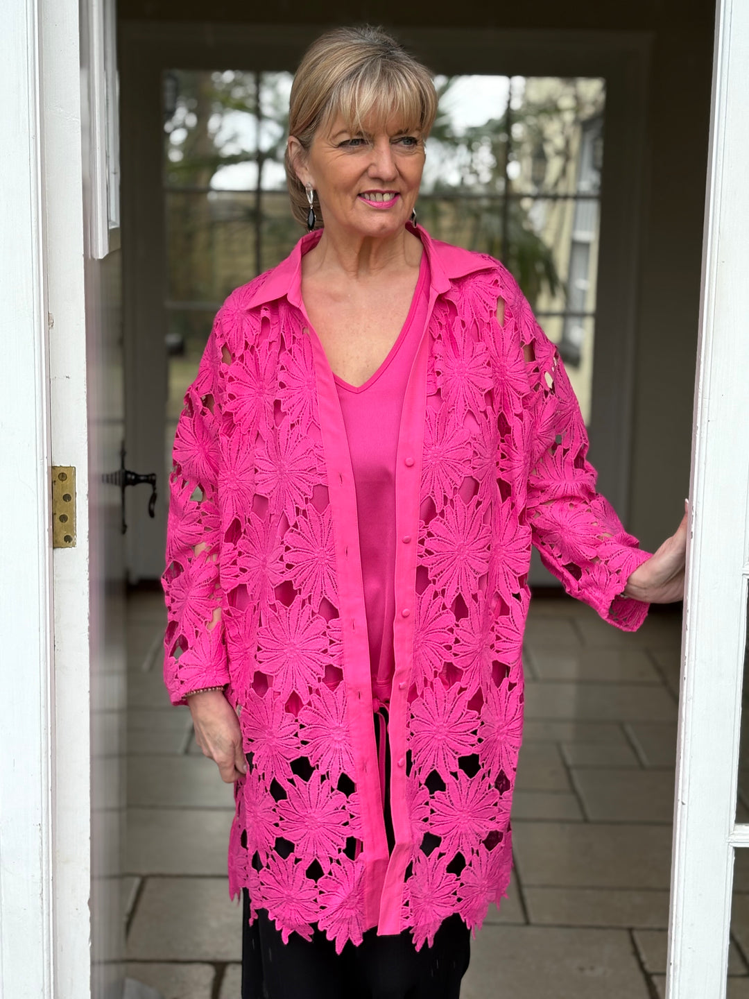 Daisy Lace Button Through Shirt Malissa J | Hot Pink - Mandy's Heaven 