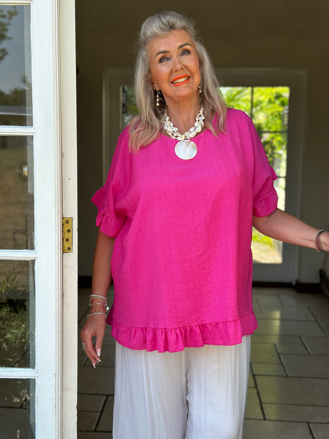 Rosie Ruffle Top | Fuchsia