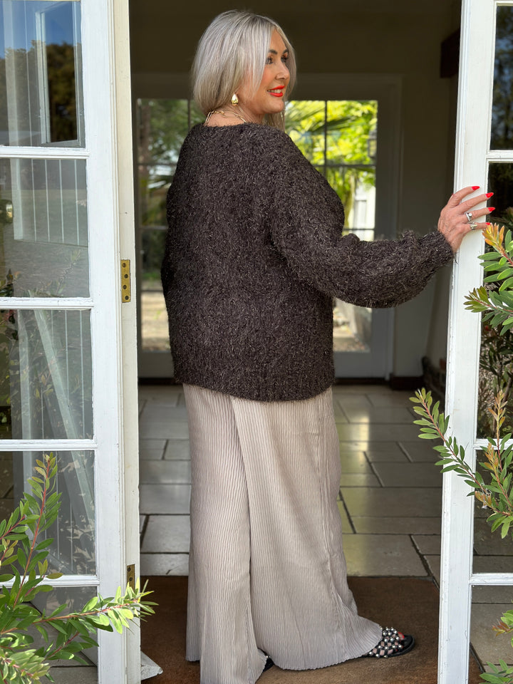 Crinkle Pleat Wide Leg Trousers - Malissa J | Stone