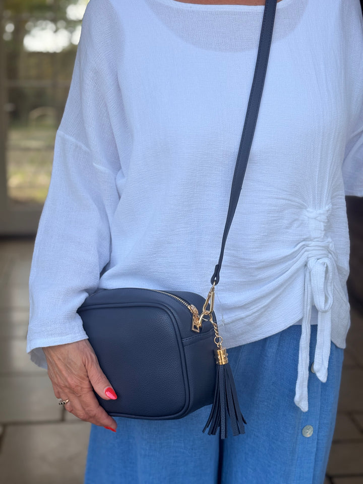 Faux Leather Cross Body Bag | Navy