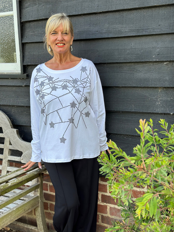 Cotton Shooting Sparkle Star Top - Malissa J | White